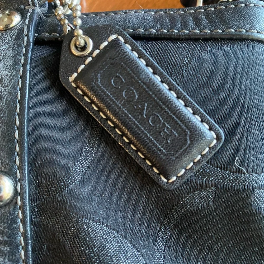 Coach Black Signature Tote with Studded Straps - Picture 3 of 7